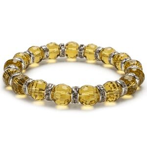 Yellow Crystal Beaded Bracelet and Silver CZ fasteners size 6.5 + stretch